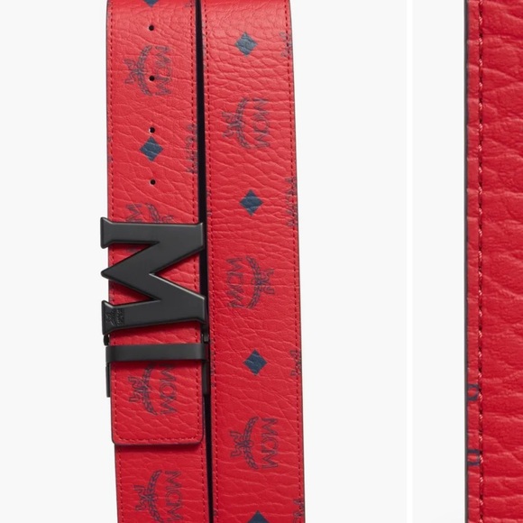NWT MCM Claus Reversible Leather Belt Red Matte Black - Picture 3 of 9